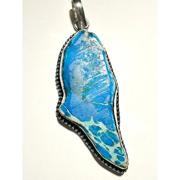 Variscite Blue Oval Pendant in Silver - Picture 1 of 6